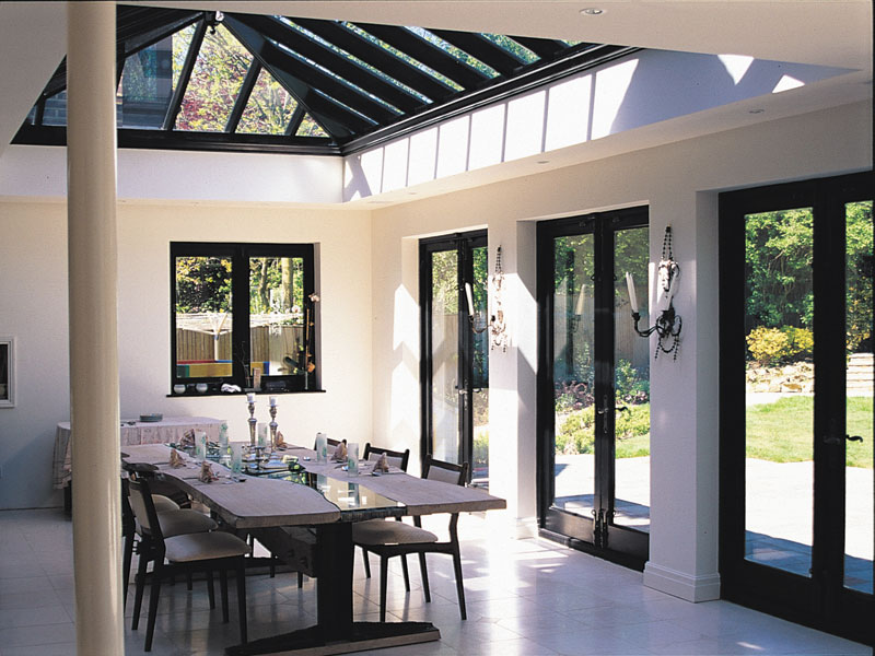 Orangery with black joinery and roof lantern