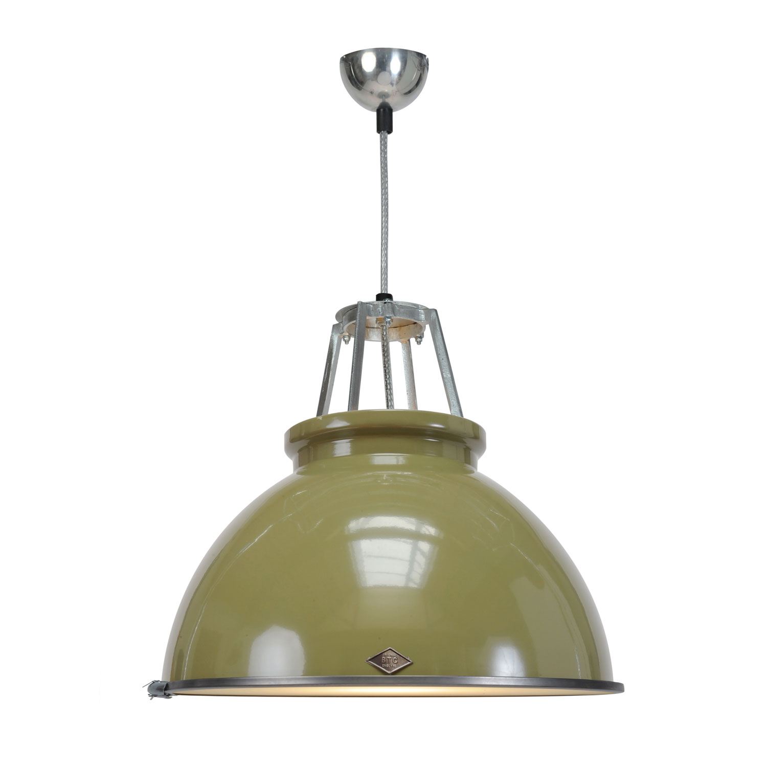 Titan Size 3 Pendant Light, Olive Green with Etched Glass