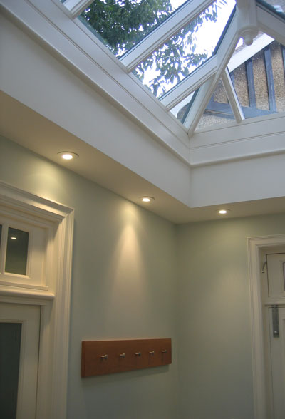 Example of downlighters placed around internal soffit of roof lantern