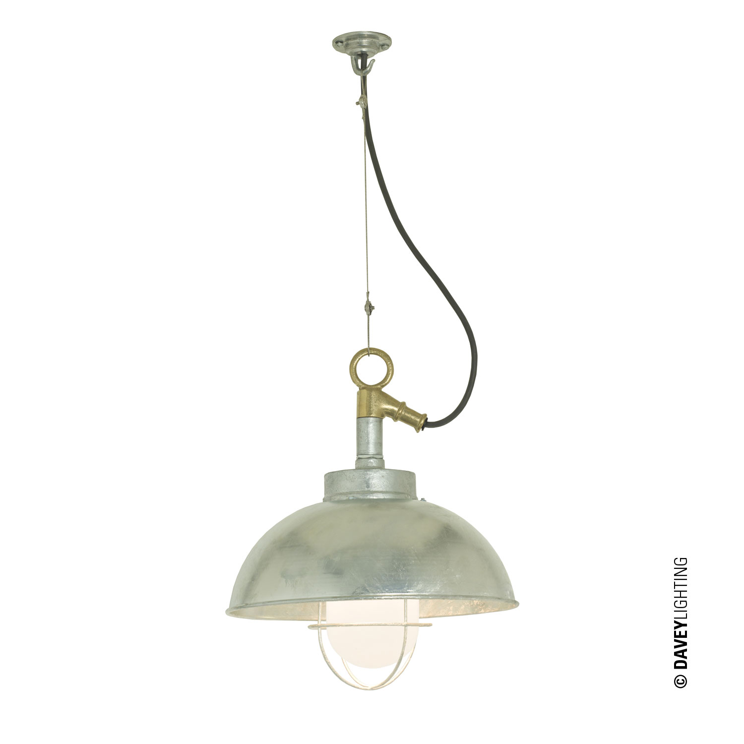 Shipyard Pendant, Galvanised, Frosted Glass