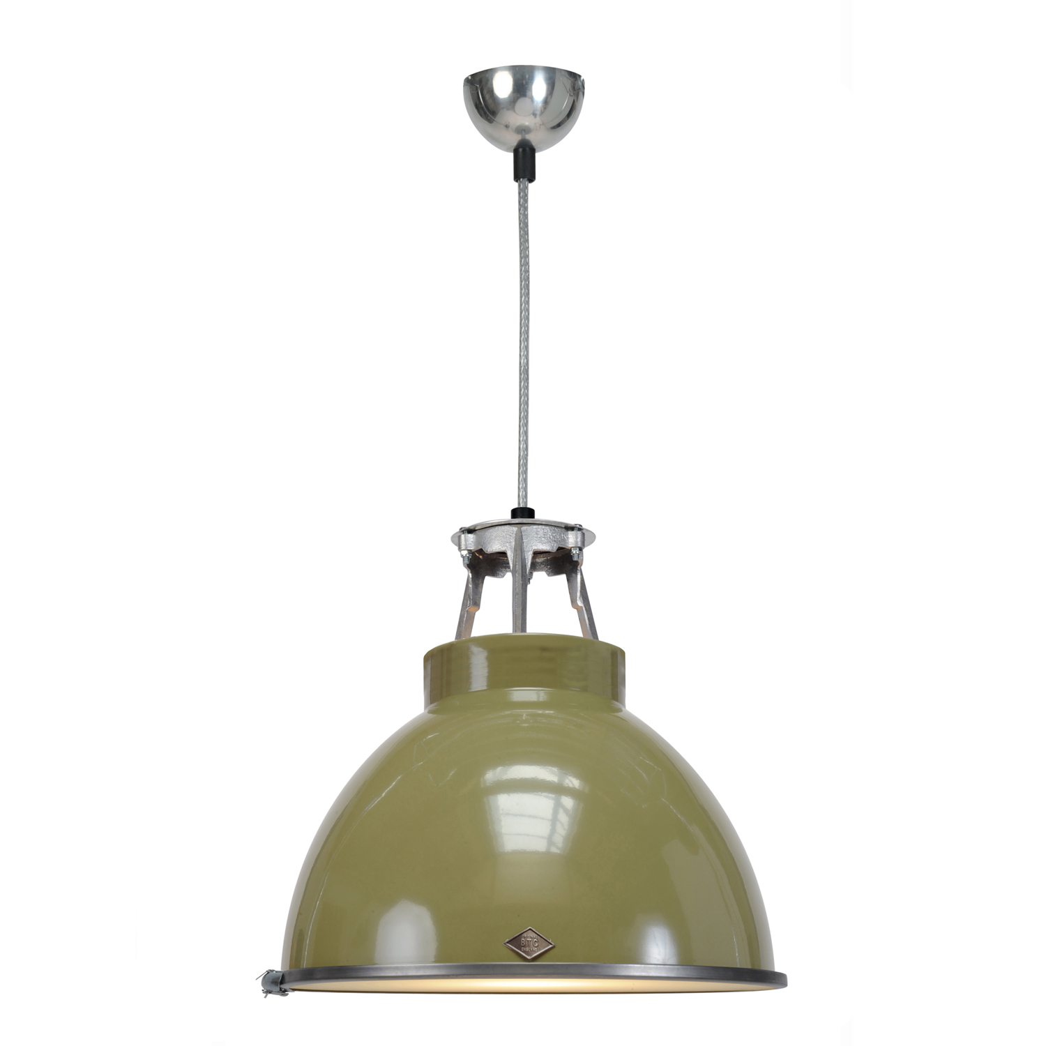 Titan Size 1 Pendant Light, Olive Green with Etched Glass