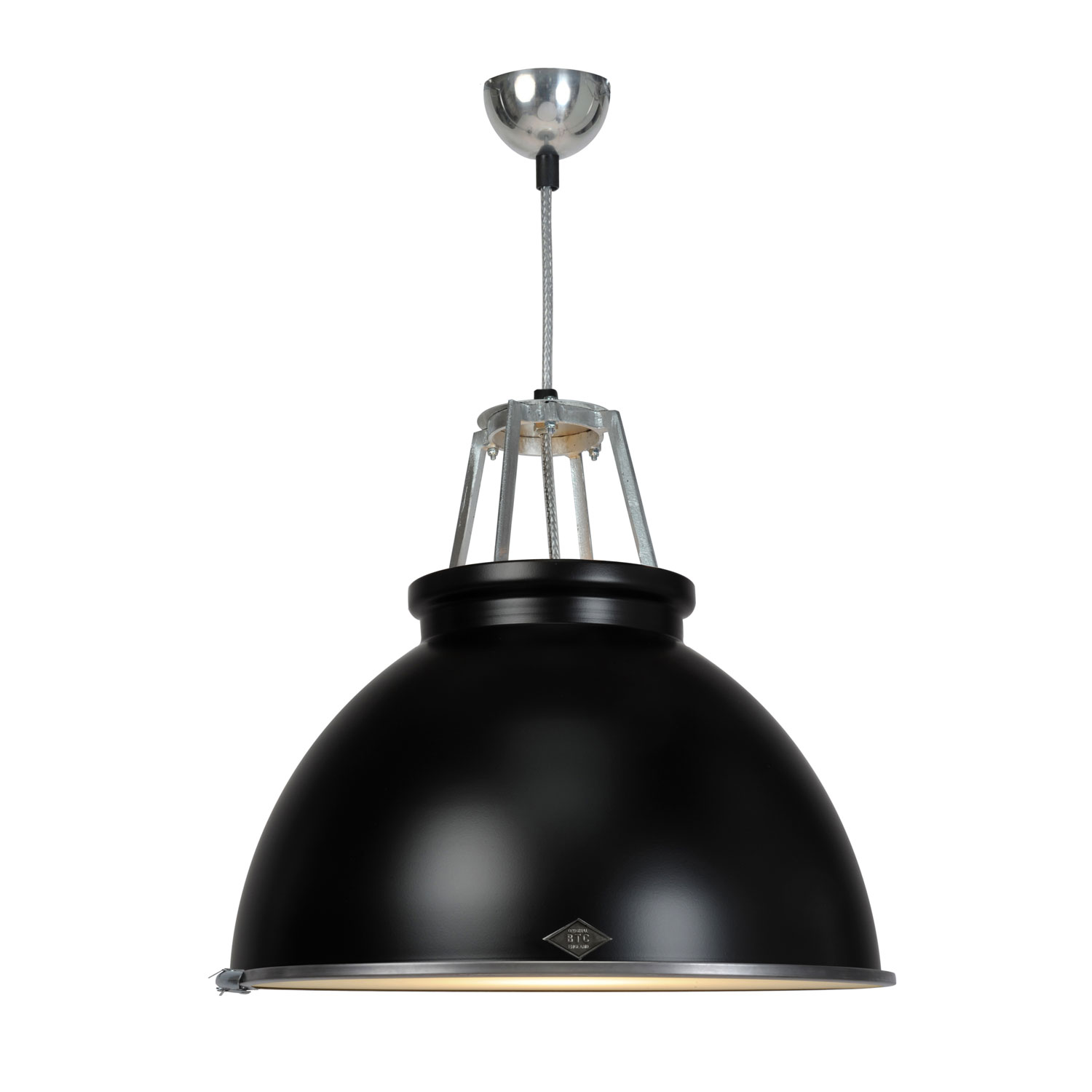 Titan Size 3 Pendant Light, Black with Etched Glass