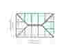 Dimensional roof plan of the Harrington Roof Lantern, indicating internal kerb measurements and glazing structure.