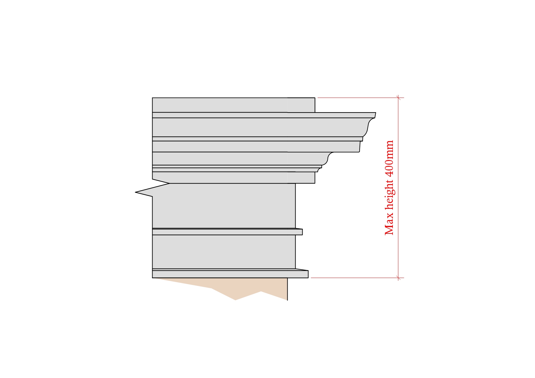 Drawing of the Cavendish Fascia (400mm height), showcasing its refined cornice detailing and elegant proportions.